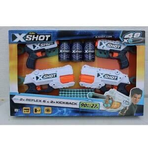 Zuru X-Shot 4 Gun Bundle - 2x Reflex 6 & 2x Kickback w/ 48 Foam Darts New